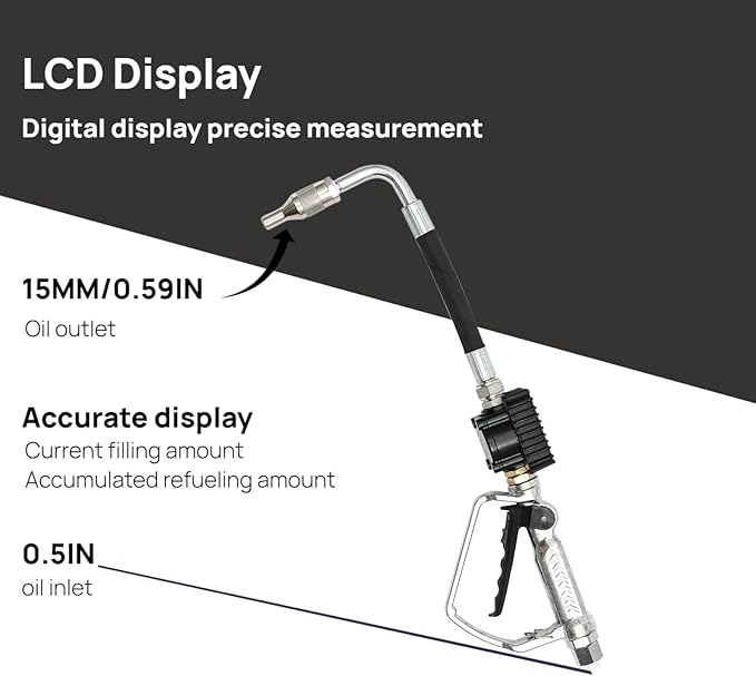 Digital Oil Control Valve Meter Nozzle,Pneumatic Oil Gun with 1/2" NPT Inle,Air Operated Oil Metering Dispenser with LCD Display