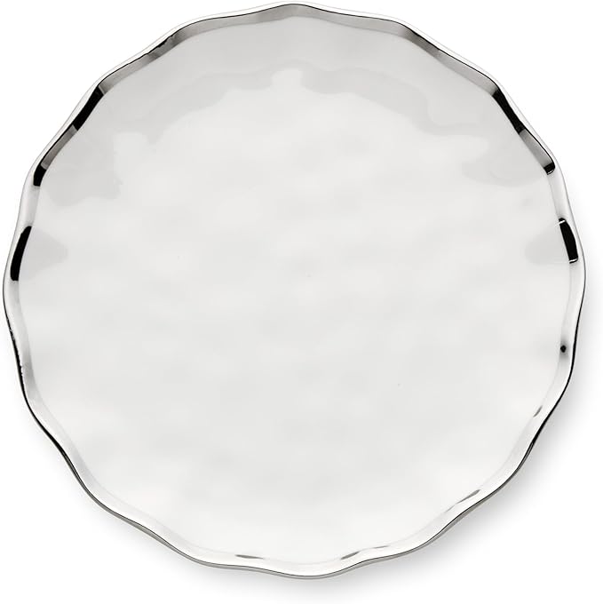 Regency Silver 9-Inch Porcelain Salad Plates – Set of 4 Elegant Silver-Trimmed Plates – Perfect for Appetizers, Salads & Desserts – Durable, Dishwasher-Safe Tableware for Everyday & Formal Dining