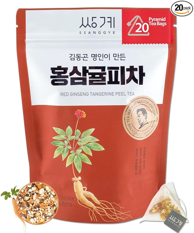 Ssanggye Red Ginseng Tangerine Peel Tea 1.5g x 20 Tea Bags Premium Herbal Tea Tangy Sweet Citrus Herb Blended Korean Oriental Daily Drink Made in Korea