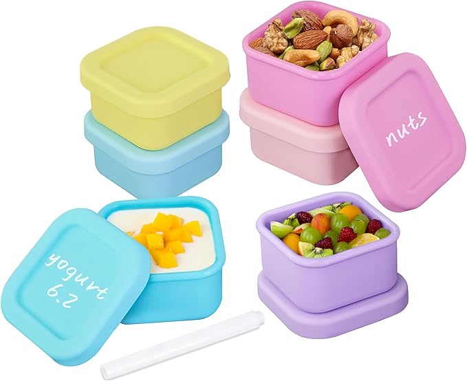Finorder 6 Pack 3.5 oz Silicone Food Storage Containers Leak Proof Food Snack Storage Cubes,Reusable Small Containers with Lids Freezer Dishwasher Safe Lunch Box for Picnic, Gym, Work