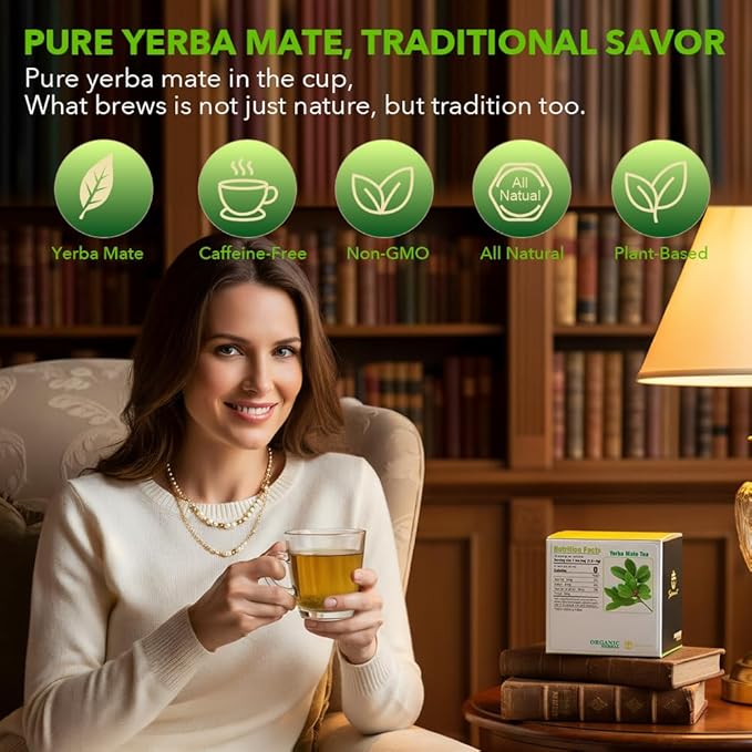 Soilmount - Yerba Mate Tea - Pure Herbal Tea - Natural, Organic, Non-GMO, Clean Ingredients, Caffeine Free (18 Tea Bags, Box 1)