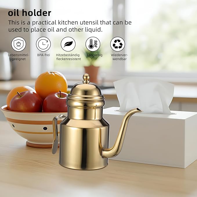 Cabilock 14oz Olive Oil Dispenser Bottle for KitchenGold Olive Dispenser Gold Stainless Oil Dispenser Bottle Vinegar Dispenser Can with Non-for Kitchen Gadgets, Air Fryer, Salad