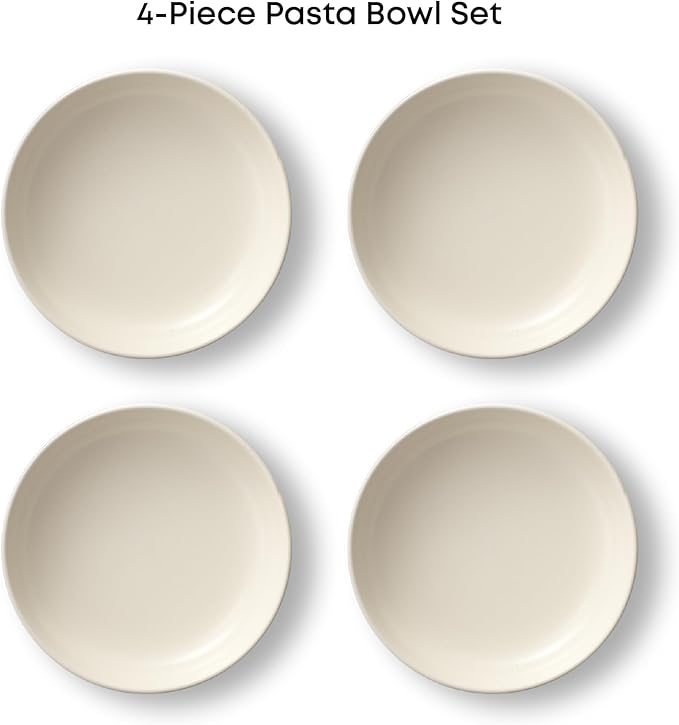 JoyJolt Mesa 40oz Stoneware Serving Bowls Set of 4, Large Pasta Salad Pho Soup Plates for Kitchen, Dishwasher and Microwave Safe, Aesthetic Kitchen Essentials - Matte White (Linen)