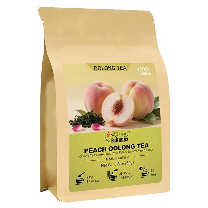 FullChea - Taiwan Peach Oolong Tea Loose Leaf - 8.8oz / 250g - Dongding High Mountain Blossom Tea - Gaoshan Ulong Green Tea - Blend with Natural Edible Rose Petals - Medium Caffeine
