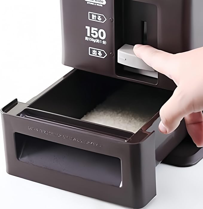 i Kito 26 Pounds Rice Dispenser with Measuring Container,Large Countertop Kitchen Storage for Dry Food,Oatmeal, Beans, Grains, Kitchen Organization Box,Coffee Black