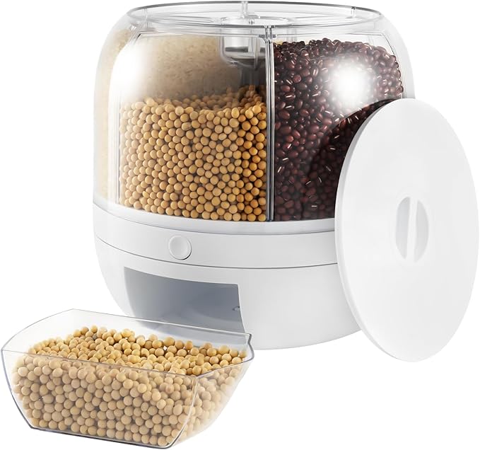 6in1 Rotating Dry Food Bucket Grain Rice Container Cereal Dispenser Storage Box