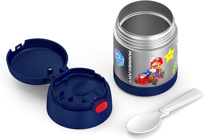 THERMOS FUNTAINER Insulated Food Jar, 10 Ounce, Kid Friendly Food Jar with Foldable Spoon, Mario Kart