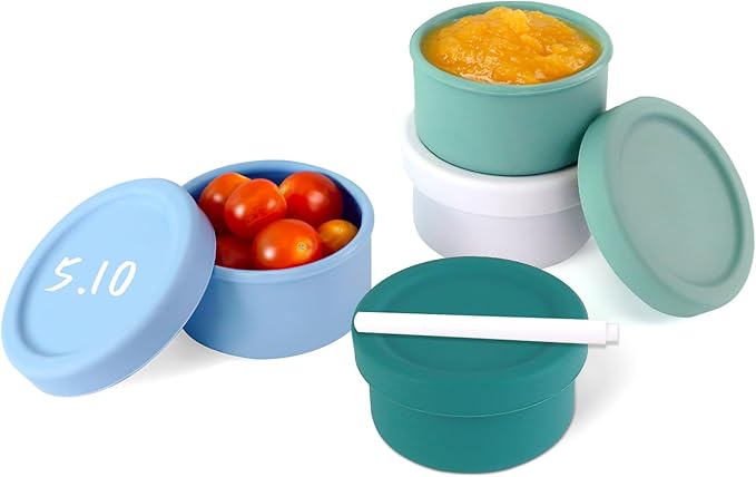 Finorder 4 Pack 5oz Silicone Food Containers, Baby Snack Storage Containers with Airtight Lids,Meal Prep Lunch Bento Box Freezer Dishwasher Safe for Daycare, School, Kids