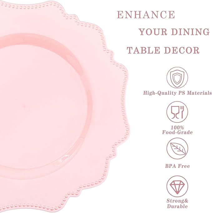 COLOSUS 60pcs Pink Plastic Dessert Plates - 7.5 Inch- Heavy Duty Disposable Plastic Appetizer/Salad/Cake Plates for Party Wedding and Everyday Use,Easter Day