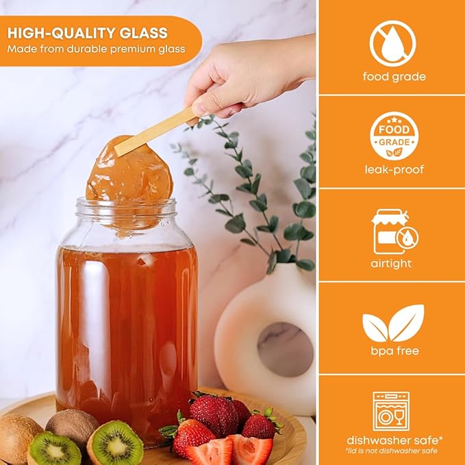 FastRack 1 Gallon Mason Jar Wide Mouth & Twin Bubble Airlock for Fermentation, Pickling, Brewing & Dry Storage – BPA-Free One Gallon Glass Jar with Lid