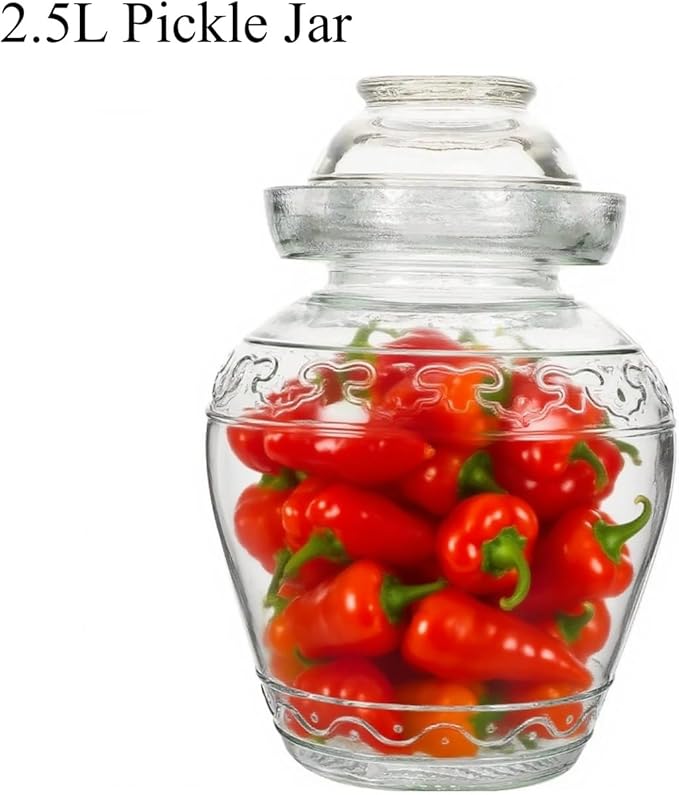 2.5 Liter Canning Jar Pickle Jar Glass Jar with Lid, Fermentation Kombucha Jar Crock with Water Seal for Making Pickles, Kimchi, Sauerkraut, Kombucha and Wine Brewing, Fermentation Kit