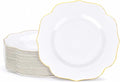 bUCLA 48Pieces Gold Plastic Dessert Plates Disposable - 7.5inch Premium Hard White with Gold Rim Plastic Salad/Appetizer/Small Cake Plate for Thanksgiving&Party