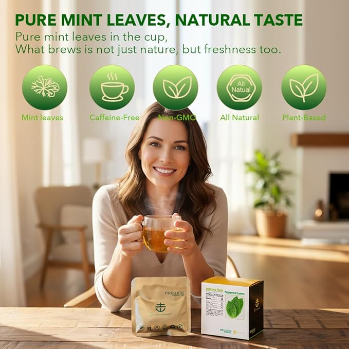 Soilmount - Peppermint Leaf Tea - |Mint leaf tea|Bohe|薄荷|박하| - Pure Herbal Tea - Natural, Organic, Non-GMO, Clean Ingredients, Caffeine Free (18 Tea Bags, Box 1)