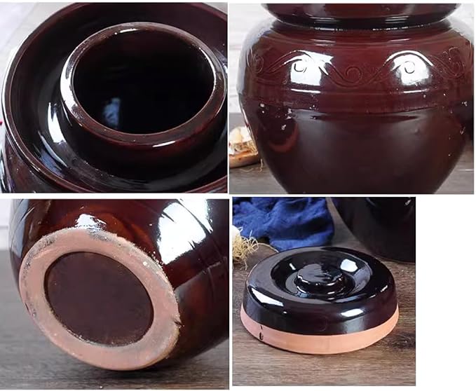 Ceramic Pickle Crock with Lids,Kimchi Containers, Fermentation Jar, Fermentation Jars Ceramic Pots, Sealed Fermentation Jars with Lids, Sauerkraut Crock -Brown||5L