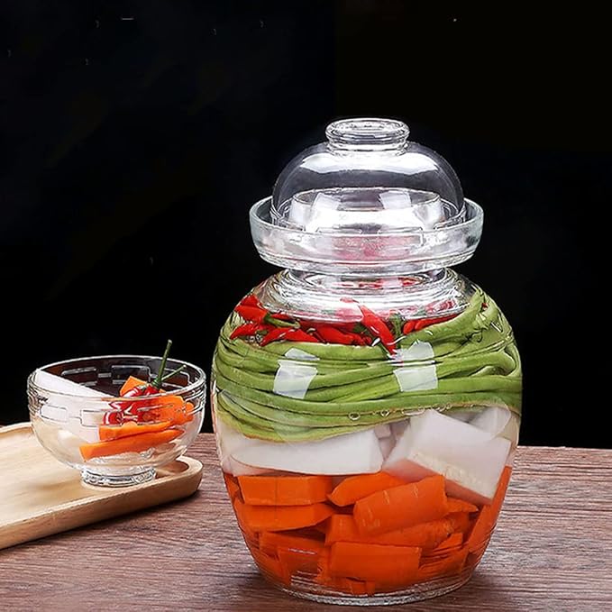 Glass Jar with Lid 2.5 Liter Fermentation Jar, Traditional Fermenting Crock Kit with Water Seal Airlock Lid, Pickle Jar for Pickles Kimchi, Sauerkraut, Wine Brewing, Kombucha