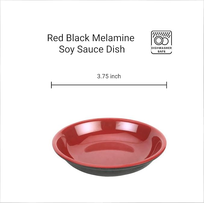 JapanBargain, 24x Plastic Melamine Soy Sauce Dishes Dipping Bowls Snack Side Dish Bowl Seasoning Dishes, 3.75 inch, Black and Red