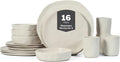 Stone by Mercer Project HEKONDA Modern Stoneware 16-Piece Dinnerware Set, Plate and Bowl Set, Dish Set for 4, Beige