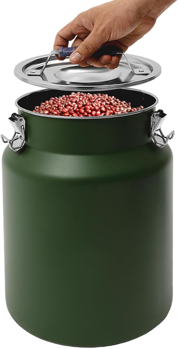 Sealed Rice Storage Container, 12L/3gal Stainless Steel Kitchen Food Storage Bin with Lids Locking Clamp, Airtight Canisters Container for Flour Rice Cereal Grain Coffee Bean (Green)