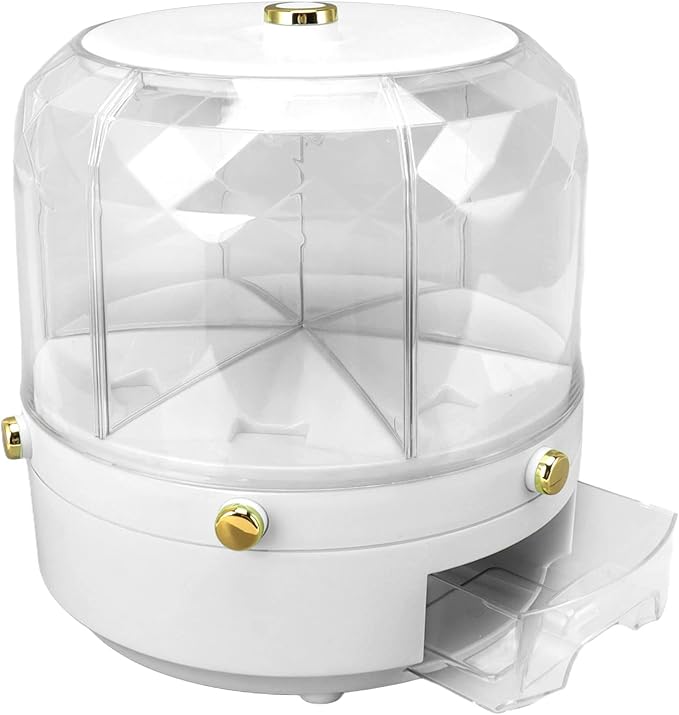 Grain Storage Container Rotatable Rice Dispenser Box 6 Grid Grain Dispenser 360 Degree Rotating Food Dispenser Cereal Dispenser Countertop for Beans Rice Grains(white)