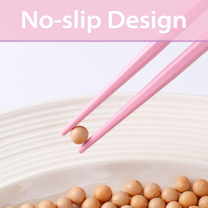 10 Pairs Fiberglass Chopsticks Non-Slip Tips, Dishwasher Safe & Reusable Japanese Korean Chopsticks for Sushi Ramen, 9.63 inch/24.5cm Chop Sticks for Family Restaurant - Pink