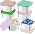 HTEVW 6Pack Stainless Steel Snack Containers for Kids, Easy Open Leak Proof Metal Toddler Snack Containers with Silicone Lids, Stackable Metal Toddler Lunch Box for Daycare, School and Travel (6oz)