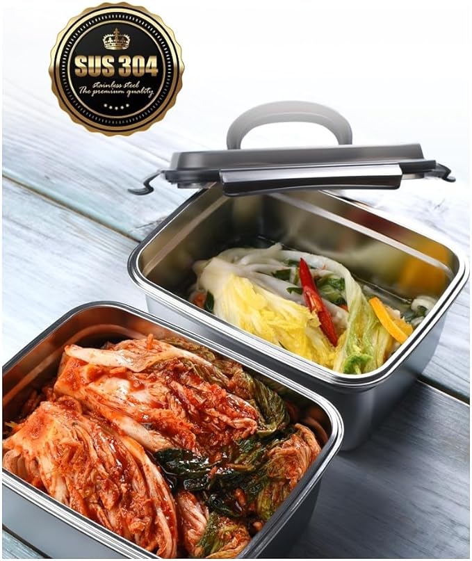MYTEMS KIMCHI Storage Stainless Steel 2.8 liter set of 2 Food Containers SUS 304 Handle Type