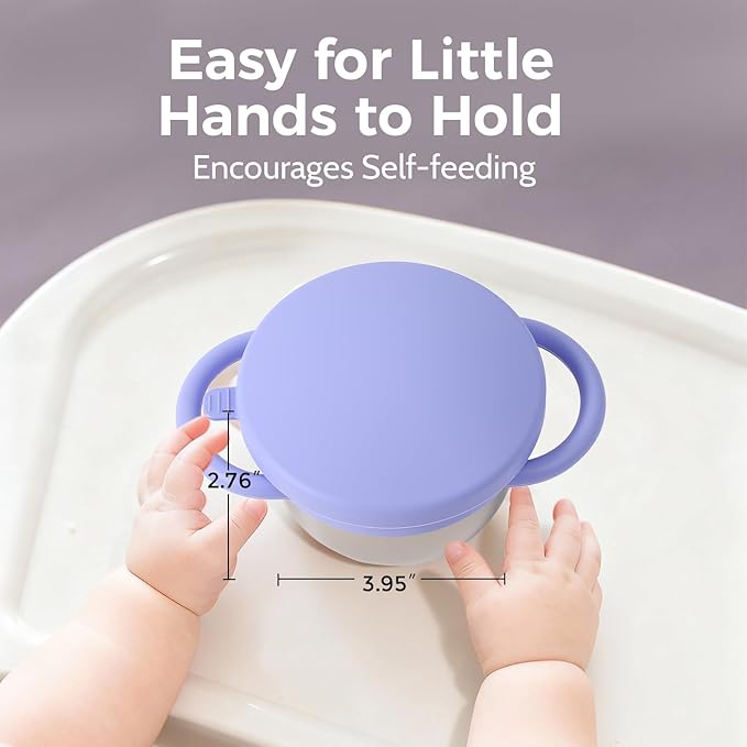 2 Pack Stainless Steel Spill Proof Snack Cup for Baby Toddlers Kids, with Silicone Food Catcher, Travel Lid, Spill-Proof Bowl Containers, Toddlers Essentials, Non Toxic BPA Free