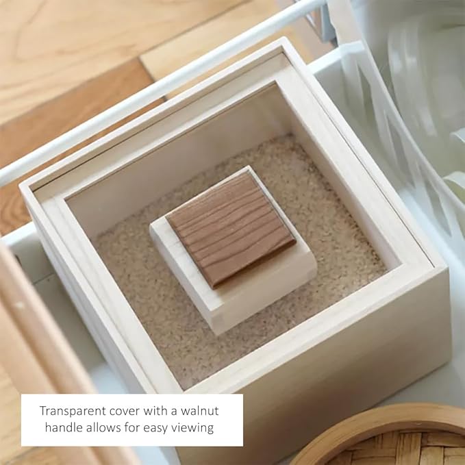 Wooden Rice Storage Container with Lid and Measuring Cup, 13lbs (5.8kg) - Grains, Beans and Dry Food