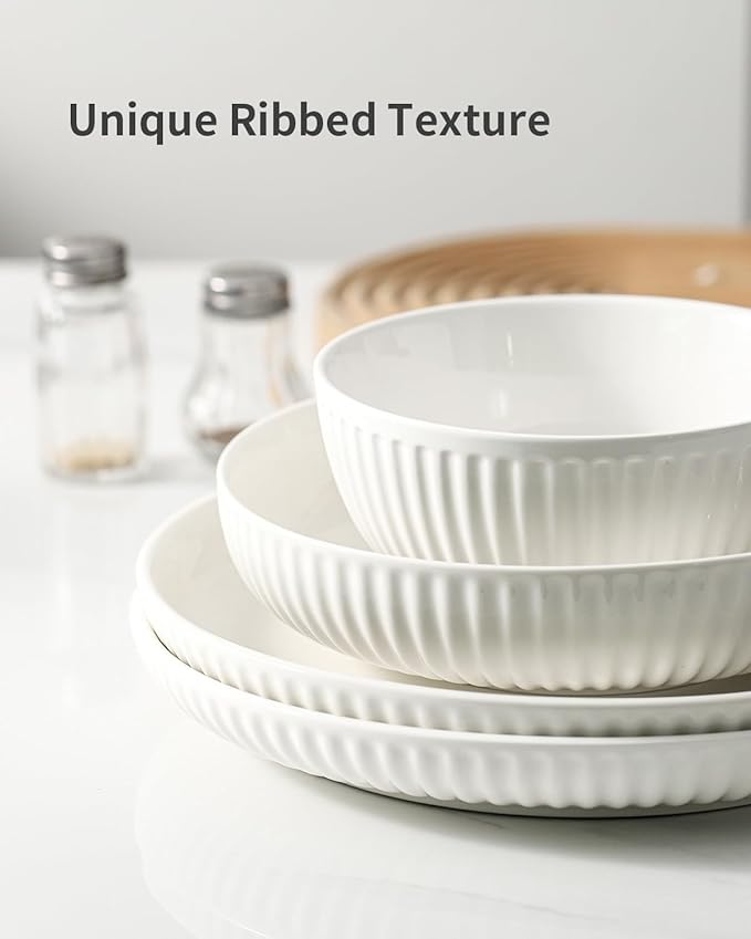 HASENSE Dinner Plate, 10 Inch White Ceramic Plates Set of 6, Dish Set for Steak, Pasta, Pizza, Appetizer, Round Dinnerware Dish for Kitchen, Serving Plate Microwave, Oven and Dishwasher Safe
