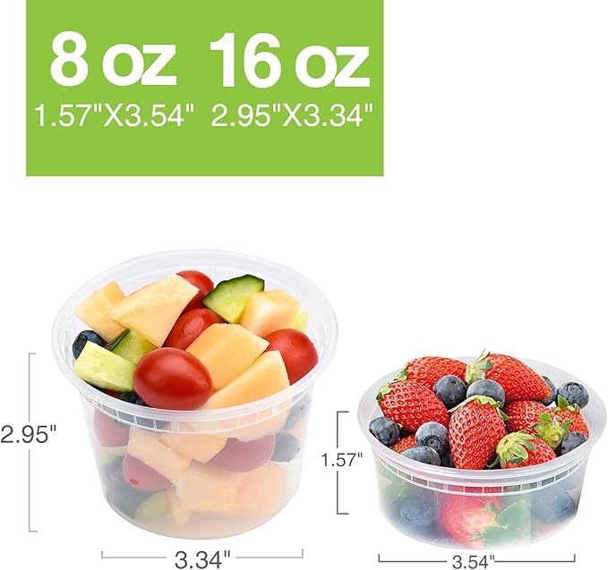 Glotoch Express Variety Pack 8oz, 16oz & 32oz Containers with Lids, BPA-Free Plastic Deli Food Storage, Stackable, Microwave/Freezer/Dishwasher Safe, 240 Pack