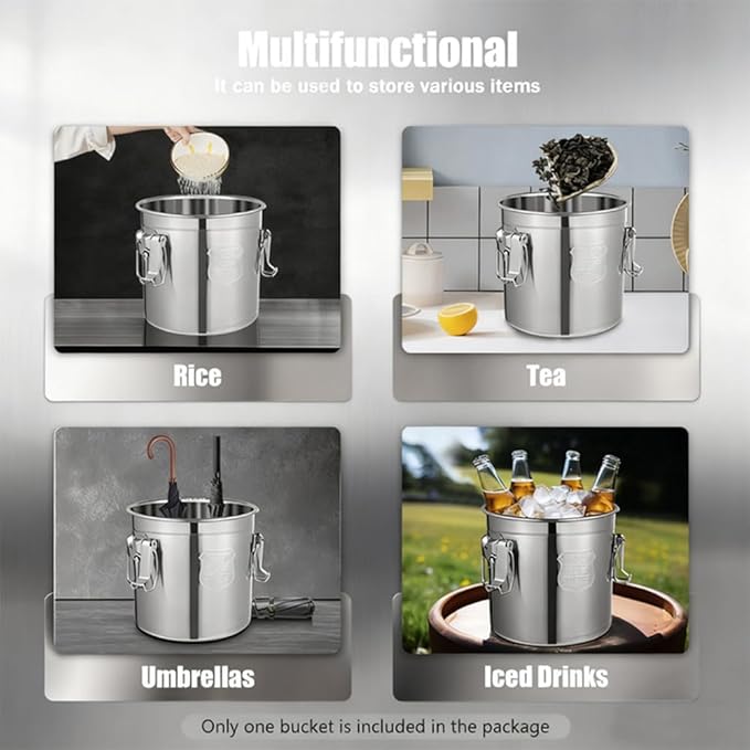12L/3.2 Gal Stainless Steel Airtight Food Storage Canister, 304 Stainless Steel Storage Bucket with Lid & Handles, Leakproof Rice Grain Container, Sugar, Flour Storage Bin for Kitchen, Restaurant