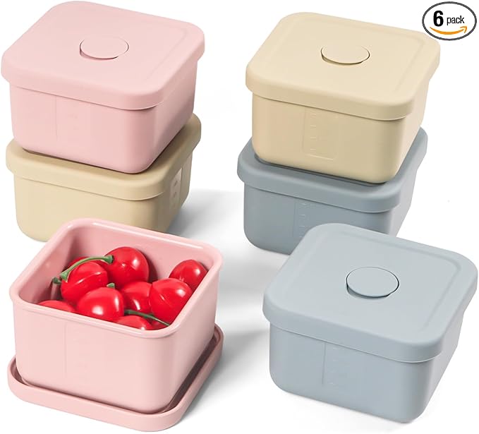 6 pcs 10 oz Silicone Snack Containers with Lids Silicone Food Storage Containers, Baby Snack Container Small Lunch Container for Kids, Daycare, School and Travel