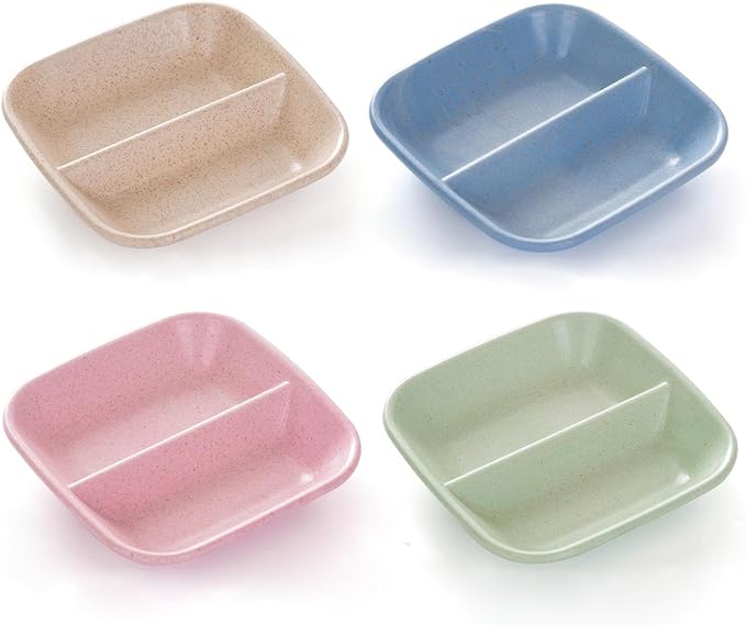 8 Pack Dipping Bowls Set 2 Grids Soy Sauce Dishes Pinch Bowls Dipping Bowls Dipping Sauce Bowl Small Serving Bowls for Side Dishes Sushi Mustard Tomato Sauce BBQ Seasoning Pepper Kitchup