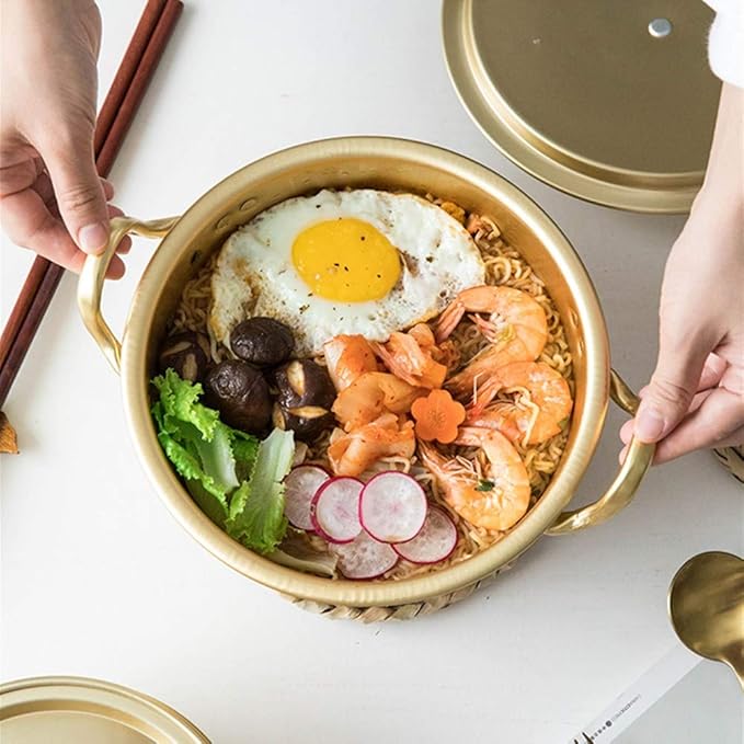 Yellow Aluminum Pot South Korea Stretched Noodles pot Instant Noodles Super popular cooker-20cm/7.9inch