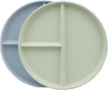 2Pack 9 Inch Portion Control Plates, Divided Plates for Dinner, Round Bariatric Dinner Plate for Adults, Dishwasher & Microwave Safe (Blue & Green)
