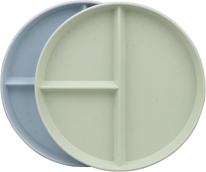 2Pack 9 Inch Portion Control Plates, Divided Plates for Dinner, Round Bariatric Dinner Plate for Adults, Dishwasher & Microwave Safe (Blue & Green)