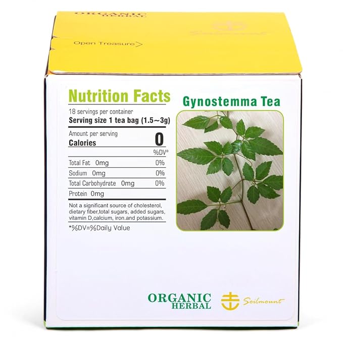 Soilmount Wild Organic Gynostemma Tea Bags (18 Tea Bags/Box) - Caffeine-Free Herbal Drink, Antioxidant, Relaxing & Energizing, Daily Wellness Tea, Refreshing & Healthy Gynostemma Tea
