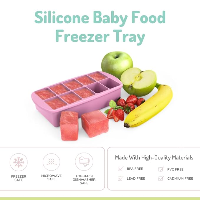 melii Silicone Baby Food Freezer Tray with Lid | 10 x 2oz Portion Cubes – Breastmilk & Homemade Puree Storage Container – BPA Free, Microwave, Freezer & Dishwasher Safe – Baby Registry Must (Pink)