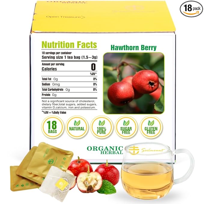Soilmount - Hawthorn Berry Tea - |山楂|shan zha| - Pure Herbal Tea - Natural, Organic, Non-GMO, Clean Ingredients, Caffeine Free (18 Tea Bags, Box 1)