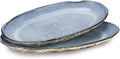 roro Rustic Handmade Ceramic Stoneware Oval Plates, Reactive Blue, Set of 2 – Textured Finish Artisan Serving Plates