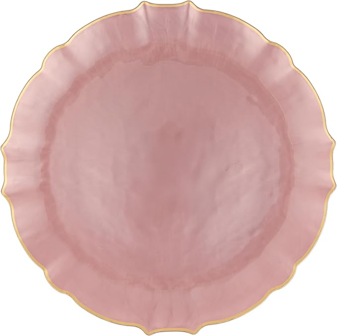 PLASTICPRO 24 Piece Aristocratic Combo Plastic Dinner Plates Disposable Plastic Fancy Heavy Duty Party Dishes 12, 7'' inch and 12, 10'' inch, Pearl Pink With Gold Rim