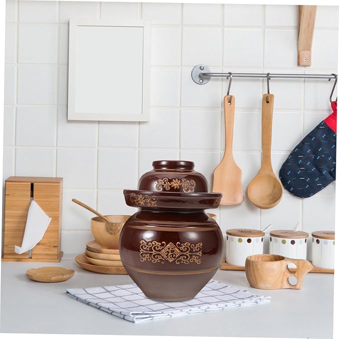 ULTECHNOVO Earthenware Pickle Jar 4lb Thickened Ceramic Chinese Kimchi Crock with Sealed Lid for Vegetable Fermenting and Sauerkraut Storage, Traditional Pottery Jar for Home Use