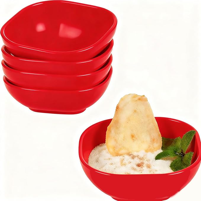 Dipping Bowls, Wheat Straw Bowls Set of 5-4.5 OZ Unbreakable Dipping Cups for Side Dish, Ketchup, Soy, BBQ, Dessert, Sushi, Party, Condiments Serving (Red)