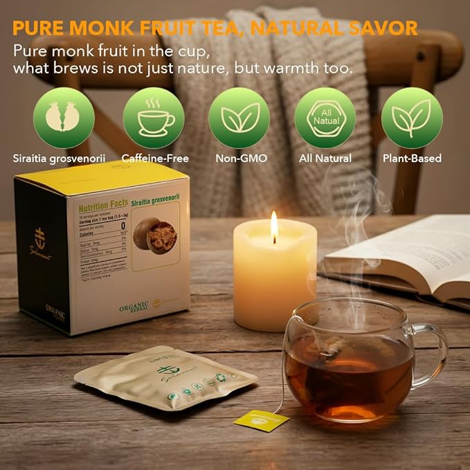 Soilmount - Monk Fruit Tea - |Siraitia Grosvenorii Tea|luo han guo|罗汉果| - Pure Herbal Tea - Natural, Organic, Non-GMO, Clean Ingredients, Caffeine Free (18 Tea Bags, Box 1)