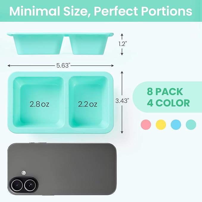 8 Pack 5OZ Reusable Snack Containers, Multicolor Double Compartment Condiment Containers with Clear Lids, Portable Salad Dressing Cups, Leakproof Lunch Boxes for Outdoor, Travel, Work(4 Color)