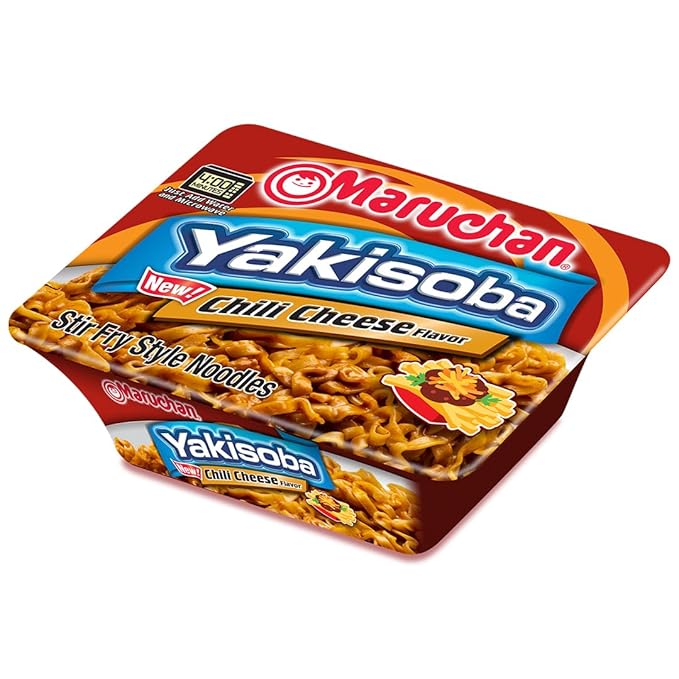 Maruchan Yakisoba, Chili Cheese Flavor – Stir-Fried Japanese Instant Ramen Noodles, High Protein Microwavable Meal – 3.86 Oz. (8 Pack)