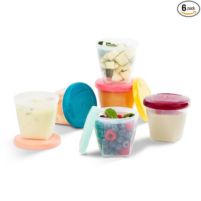 Babymoov Baby Food Jars, Set of 6 (8oz Each) Storage Containers, BPA-Free Leakproof Silicone Lids, Microwave, Freezer & Dishwasher Safe, Perfect Meals & Snacks, Baby Registry Essential