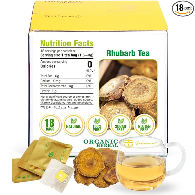Soilmount - Rhubarb Tea - |Rhubarb Root|da huang|大黄| - Pure Herbal Tea - Natural, Organic, Non-GMO, Clean Ingredients, Caffeine Free (18 Tea Bags, Box 1)