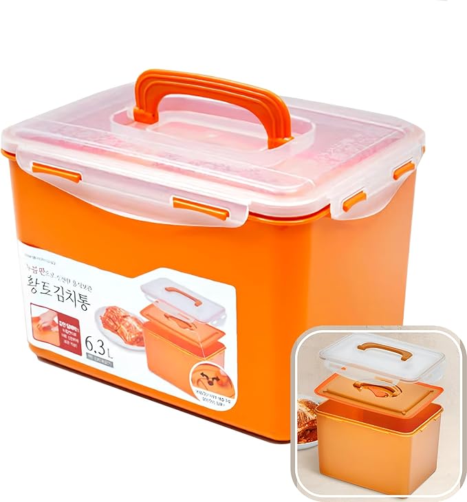 Probiotic Kimchi & Sauerkraut Container for Fresh Fermentation | Airtight Food Storage with Inner Vacuum Lid, (6.3 L) (1.66gal)