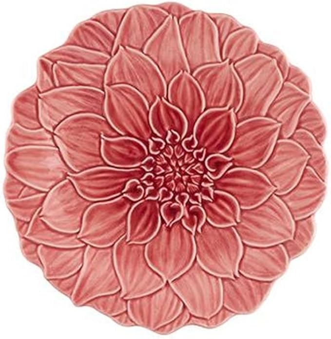 Bordallo Pinheiro Maria Flor Dahlia Dessert Plates (Set of 4) Pink Portuguese Hand-Painted 8.5"D Serveware